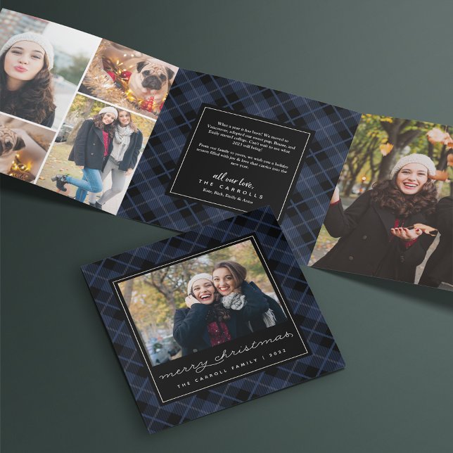 Carte De Fin D'année Trois Volets Photo Plaid de la marine Blue Tartan (Créateur téléchargé)