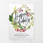 Carte De Fin D'année Trois Volets Photos aquarelle florale   feuillage noël<br><div class="desc">Multi photo watercolor floral and foliage merry Christmas Holiday card. Beautiful watercolor painted foliage and modern script text. Part of a collection</div>