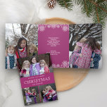 Carte De Fin D'année Trois Volets Pink Winter Christmas Photo Collage<br><div class="desc">Envoyez à votre famille et à vos amis une carte de Noël à thème rose avec vos photos de famille préférées.</div>