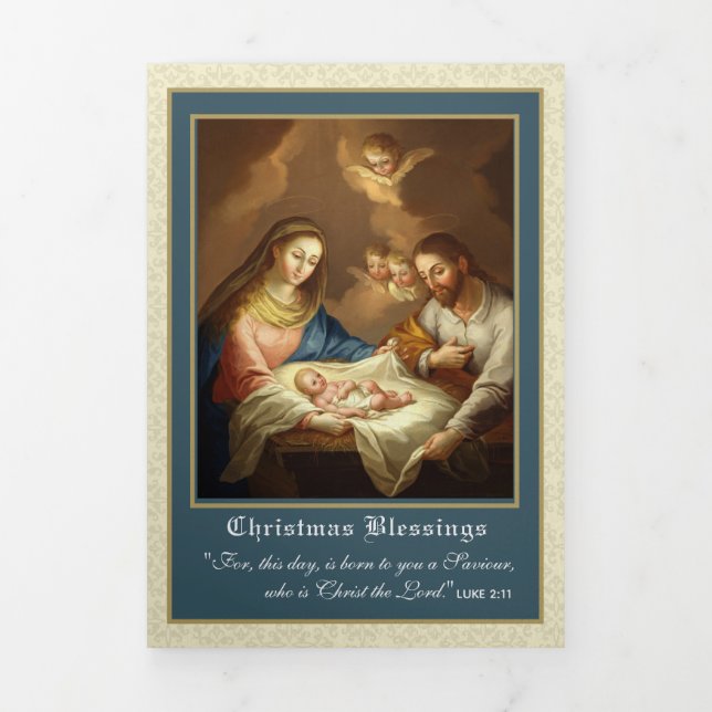 Carte De Fin D'année Trois Volets Poème religieux de Noël Jésus Vierge Marie Tri-Feu (Page de couverture)