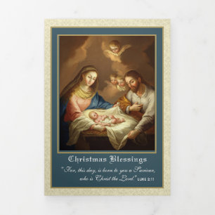 Carte De Fin D'année Trois Volets Poème religieux de Noël Jésus Vierge Marie Tri-Feu
