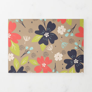 Carte De Fin D'année Trois Volets Poinsettia Rouge Blanc Marine