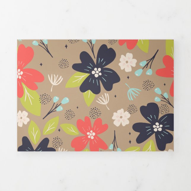 Carte De Fin D'année Trois Volets Poinsettia Rouge Blanc Marine (Page de couverture)