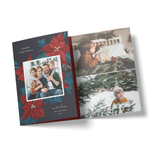 Carte De Fin D'année Trois Volets Poinsettias Peint Photo de Noël