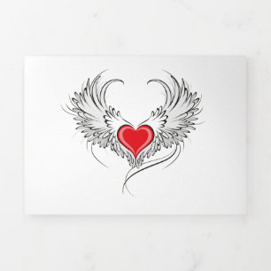 Carte De Fin D'année Trois Volets Red Angel Coeur avec ailes