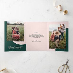 Carte De Fin D'année Trois Volets Rose gold & Vert Joyeux Noël Photo lumineuse