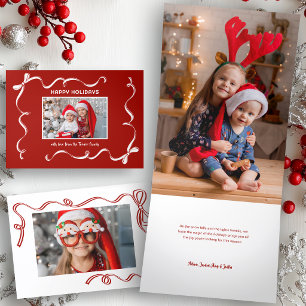 Carte De Fin D'année Trois Volets Ruban de Noël Dessiné à la Main sur Fond Rouge Pho