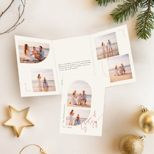 Carte De Fin D'année Trois Volets Saison Moderne de Joie Photo de Famille Noël
