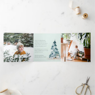 Carte De Fin D'année Trois Volets Sapin de Noël Peace Snow Pine Cadeaux 3 Photos