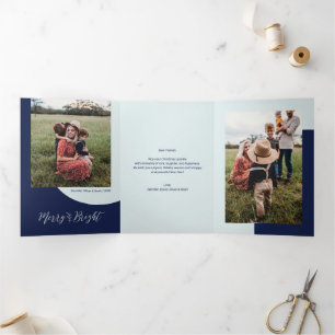 Carte De Fin D'année Trois Volets Silver et Blue   Merry & Bright Christmas Photo