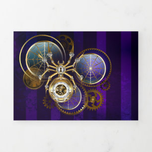 Carte De Fin D'année Trois Volets Spider Steampunk sur Arrière - plan pourpre