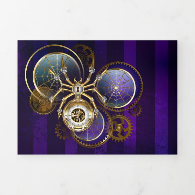 Carte De Fin D'année Trois Volets Spider Steampunk sur Arrière - plan pourpre (Page de couverture)
