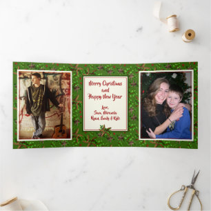 Carte De Fin D'année Trois Volets Starfish à Holly Deux grandes photos Plié Noël