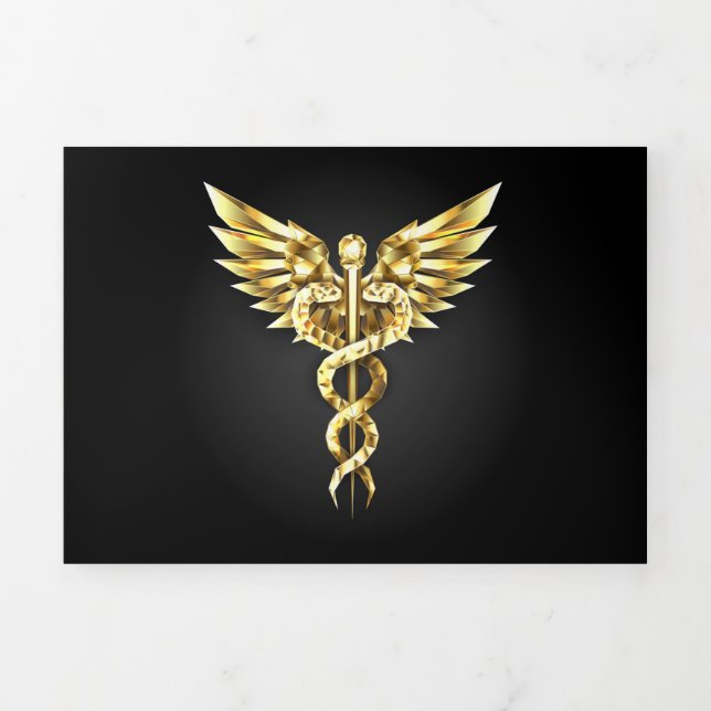 Carte De Fin D'année Trois Volets Symbole Polygonal Or Caduceus (Page de couverture)