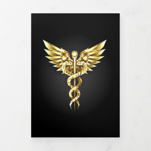 Carte De Fin D'année Trois Volets Symbole Polygonal Or Caduceus