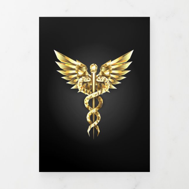 Carte De Fin D'année Trois Volets Symbole Polygonal Or Caduceus (Page de couverture)