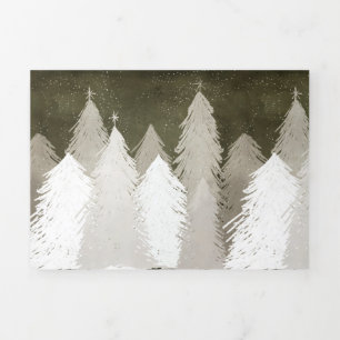 Carte De Fin D'année Trois Volets Tableau noir aux pins enneigés blanc et gris