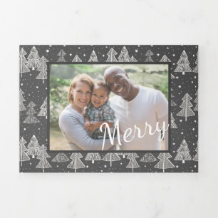 Carte De Fin D'année Trois Volets Tableau noir de Noël Pins dessinés à la main Photo