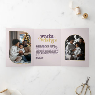 Carte De Fin D'année Trois Volets Velvet Plum Or Cosy Vibes Retro Noël Photo
