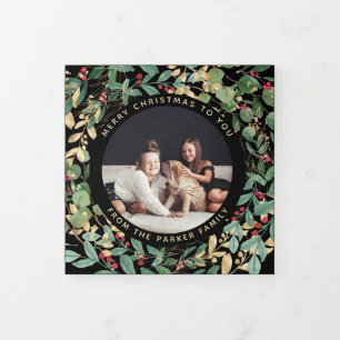 Carte De Fin D'année Trois Volets Vert doré Noir   Noël photo multiple