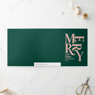 Carte De Fin D'année Trois Volets vert et rose vintage joyeux noël multi photo