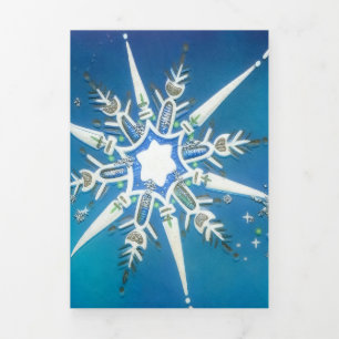 Carte De Fin D'année Trois Volets Vœux de flocon de neige moderne du milieu du siècl
