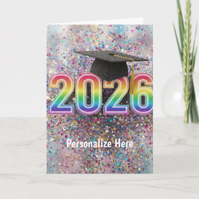 Carte de fin d'études 2026 avec confettis (Devant)