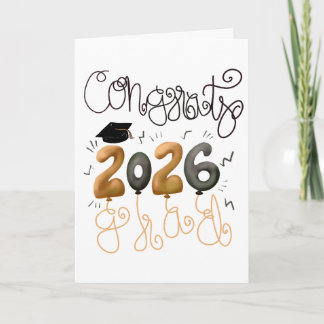 Carte de fin d'études 2026 en bleu et or