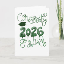 Carte de fin d'études 2026 en vert et blanc