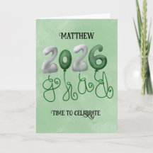 Carte de fin d'études 2026 en vert et blanc