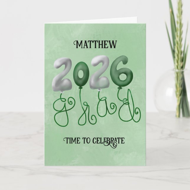 Carte de fin d'études 2026 en vert et blanc (Devant)