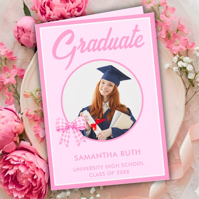 Carte de fin d'études à ruban gingham rose  (Créateur téléchargé)