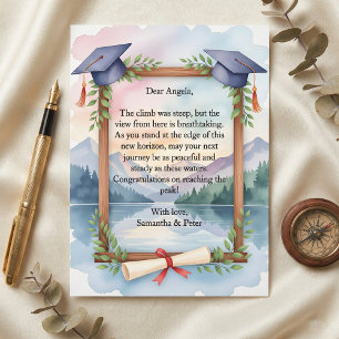 Carte de fin d'études de voyage de lac de montagne