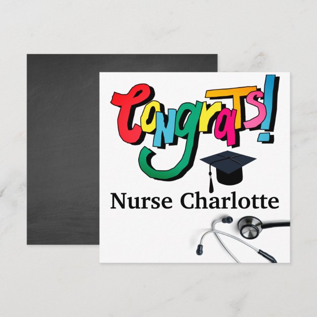 Carte de fin d'études d'infirmière au stéthoscope  (Devant / Derrière)