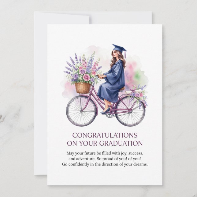 Carte de fin d'études : Diplômé à vélo avec des fl (Devant)