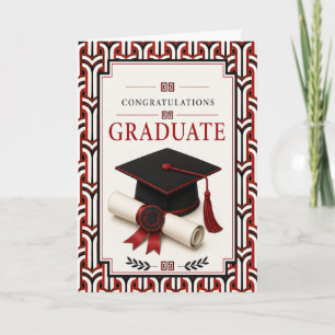 Carte de fin d'études élégante rouge, blanche et n