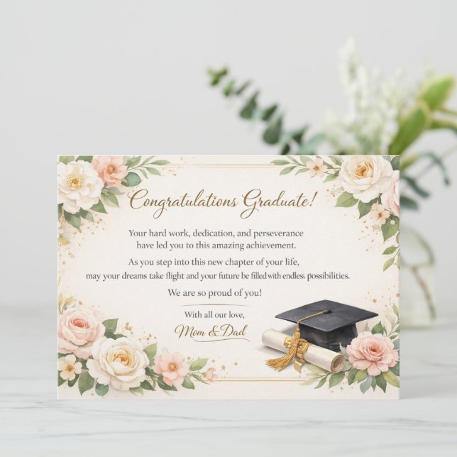 Carte de fin d'études florale (Debout devant)