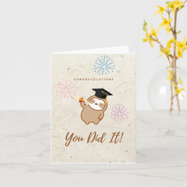 Carte de fin d'études mignonne Sloth (Fleur jaune)