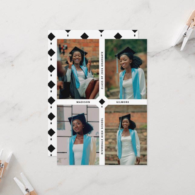 Carte de fin d'études multi photos avec chapeau de (Devant/Arrière en situation)