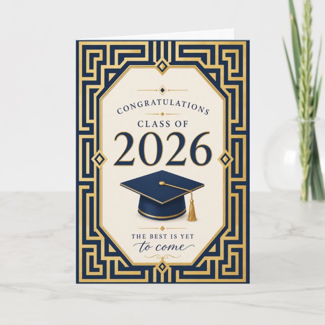 Carte de fin d'études Navy Blue & Gold 2026 (Devant)