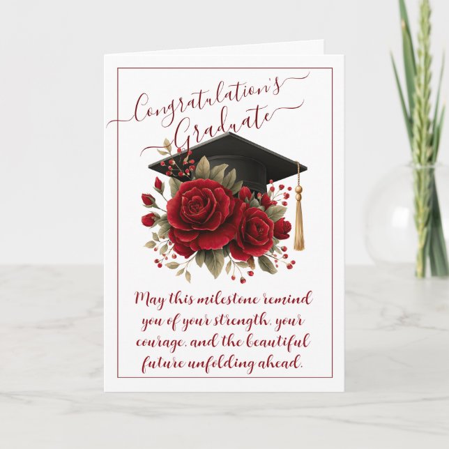 Carte de fin d'études Rose Rouge avec message impr (Devant)