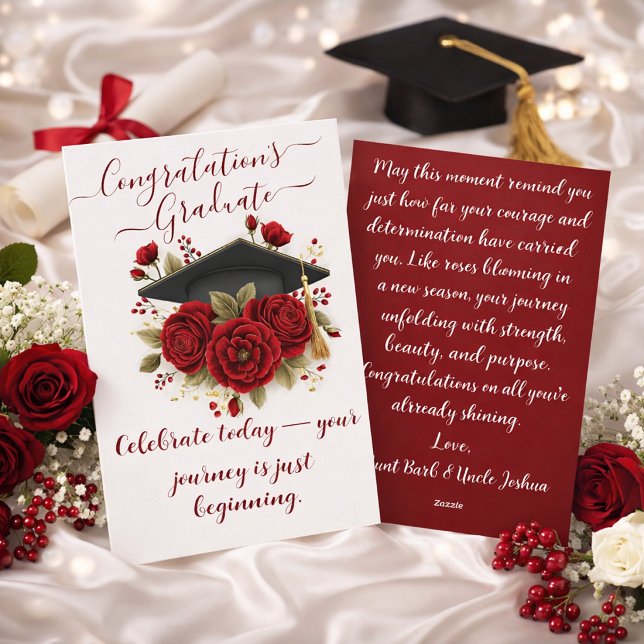 Carte de fin d'études Rose Rouge avec Message Impr (Créateur téléchargé)