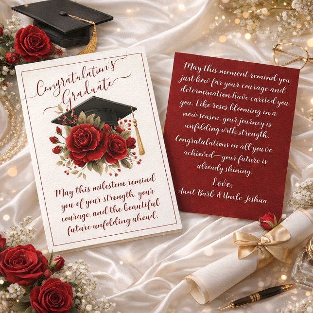 Carte de fin d'études Rose Rouge avec Message Impr (Créateur téléchargé)