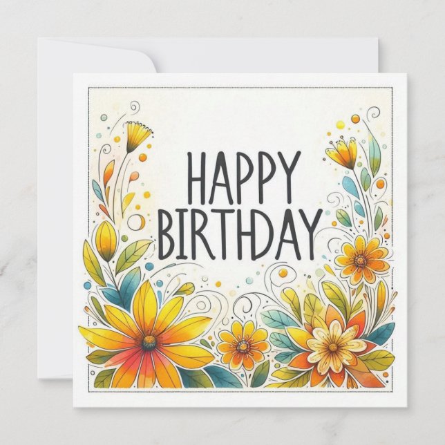 carte de fleur jaune de joyeux anniversaire  (Devant)