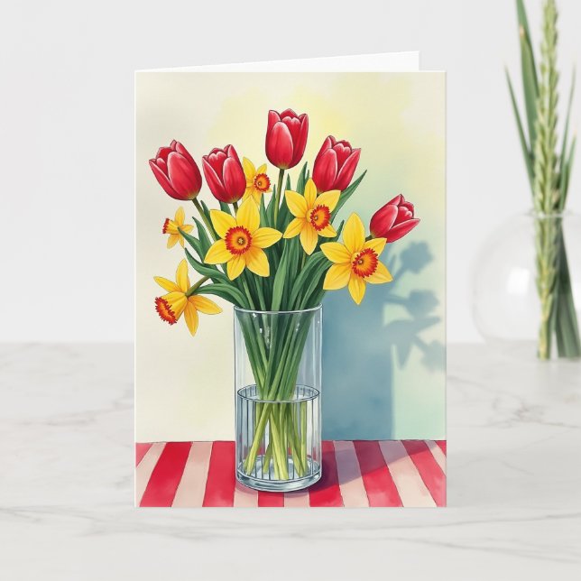 Carte de Fleur Printanière Rayée (Devant)