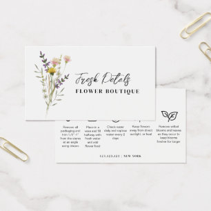 Carte de fleuriste pour le soin des fleurs minimal