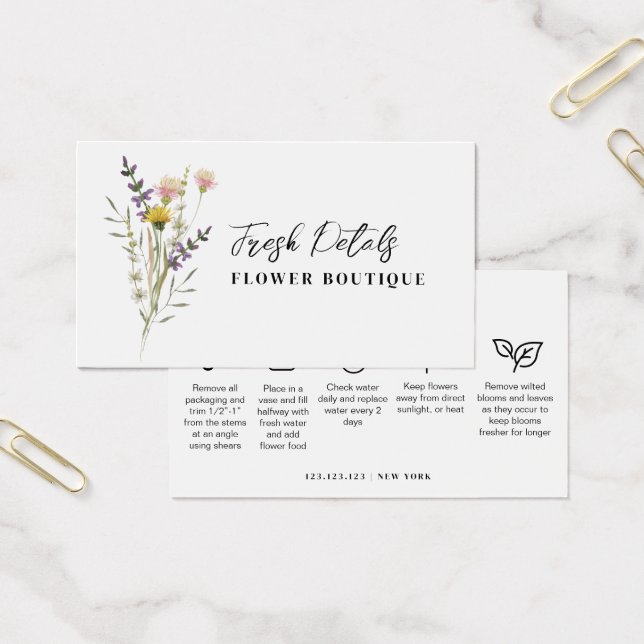 Carte de fleuriste pour le soin des fleurs minimal (Bureau)