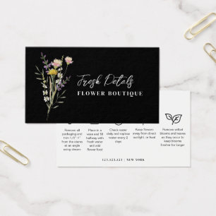 Carte de fleuriste pour le soin des fleurs minimal