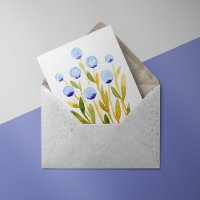 Carte de fleurs d'aquarelle bleue minimale