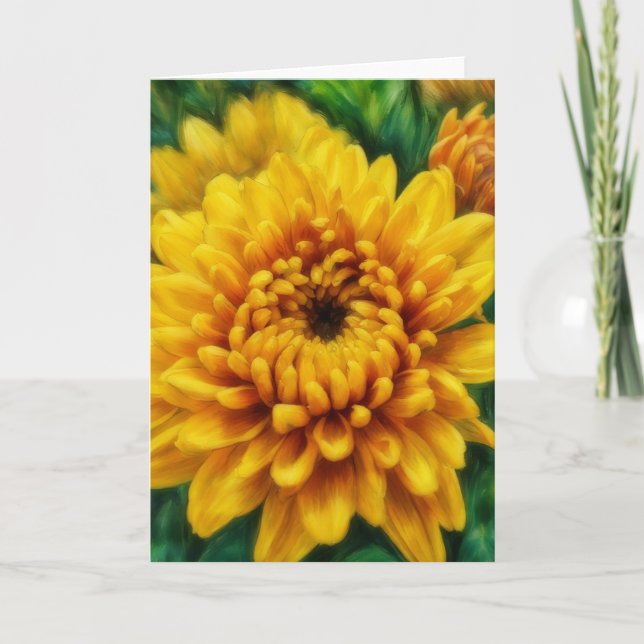 Carte de fleurs d'art floral de chrysanthème jaune (Devant)